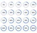 Set of colorful infographic percentage pie charts. Segment of hole circle icons 5% - 100%. Royalty Free Stock Photo